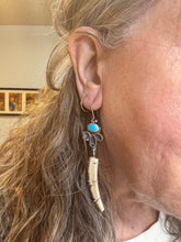 Load image into Gallery viewer, Turquoise with Pronged Ancient Mammoth Bone Earrings
