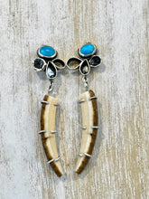 Load image into Gallery viewer, Turquoise with Pronged Ancient Mammoth Bone Earrings
