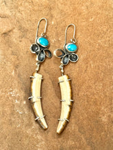 Load image into Gallery viewer, Turquoise with Pronged Ancient Mammoth Bone Earrings
