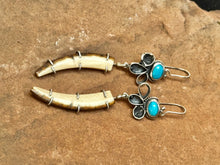 Load image into Gallery viewer, Turquoise with Pronged Ancient Mammoth Bone Earrings
