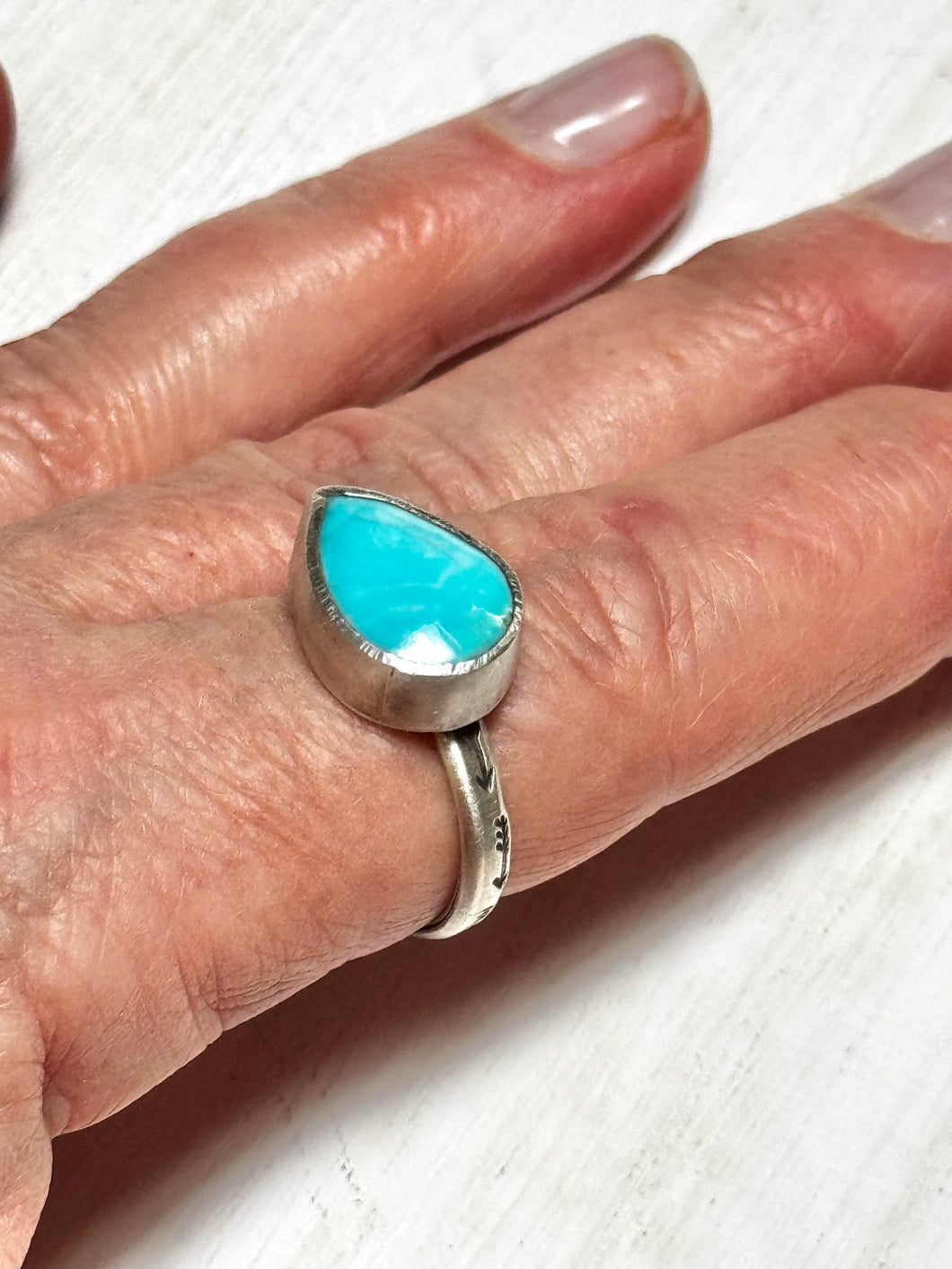 Amazonite Teardrop Ring with Arrow Band